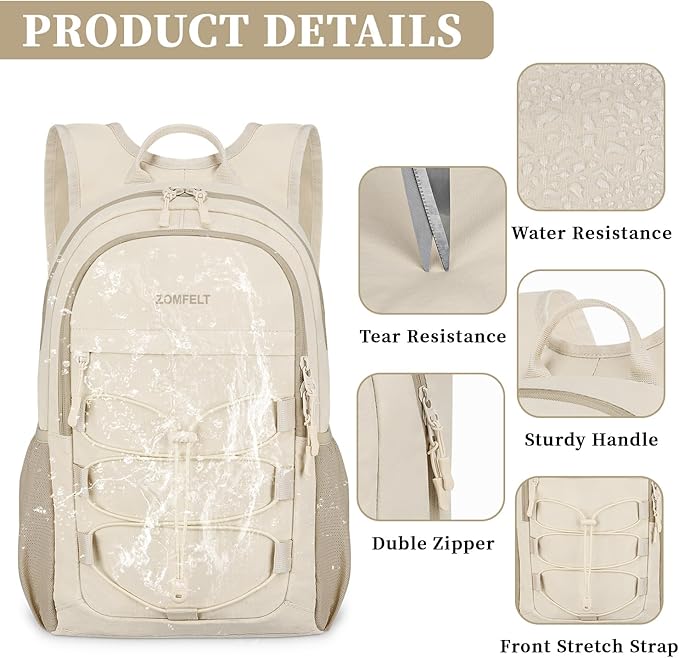 ZOMFELT Hiking Backpack for Women Men, 15L Packable Small Travel Backpack for Trip, Water Resistant Lightweight Backpacks - Image 3