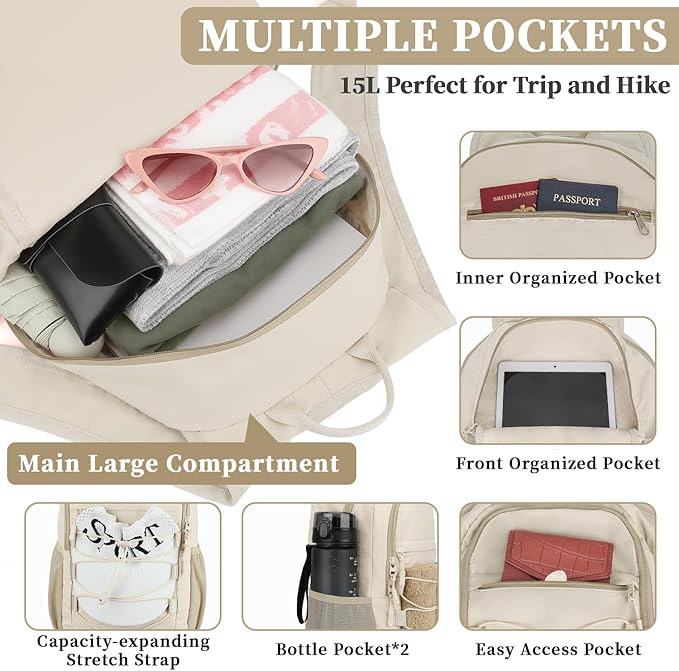 ZOMFELT Hiking Backpack for Women Men, 15L Packable Small Travel Backpack for Trip, Water Resistant Lightweight Backpacks - Image 4